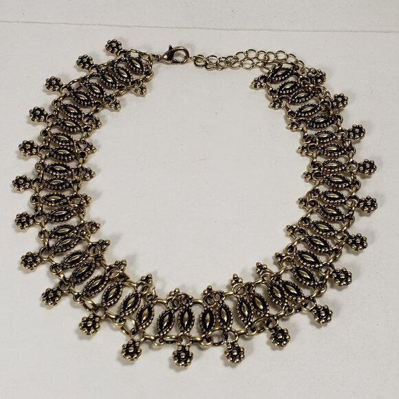 Statement Necklace – Antique Gold Filigree Choker Boho Festival Vintage-Inspired - Picture 8 of 10
